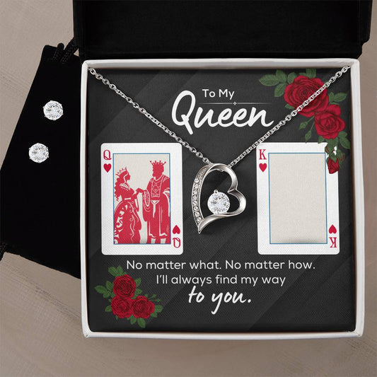 "I'll Always Find My Way To You" - Forever Love Necklace & Earrings Bundle - Formal Black