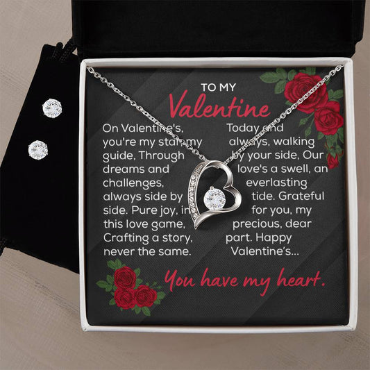 Valentine "You Have My Heart" - Forever Love Necklace and Earrings Bundle - Formal Black